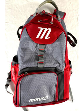Marucci Baseball Backpack Red Gray Equipment Bag Bat Sleeves